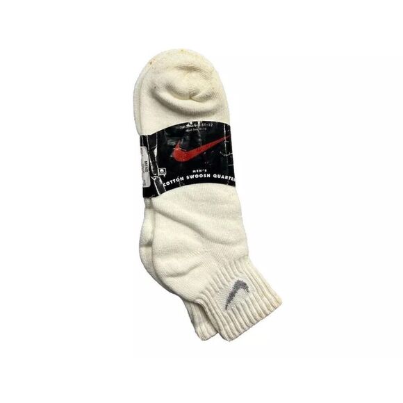 Vintage Nike Mini Swoosh Socks 90s LOT of 2 Pair Sz 10-13 White Black DEADSTOCK - Picture 1 of 6